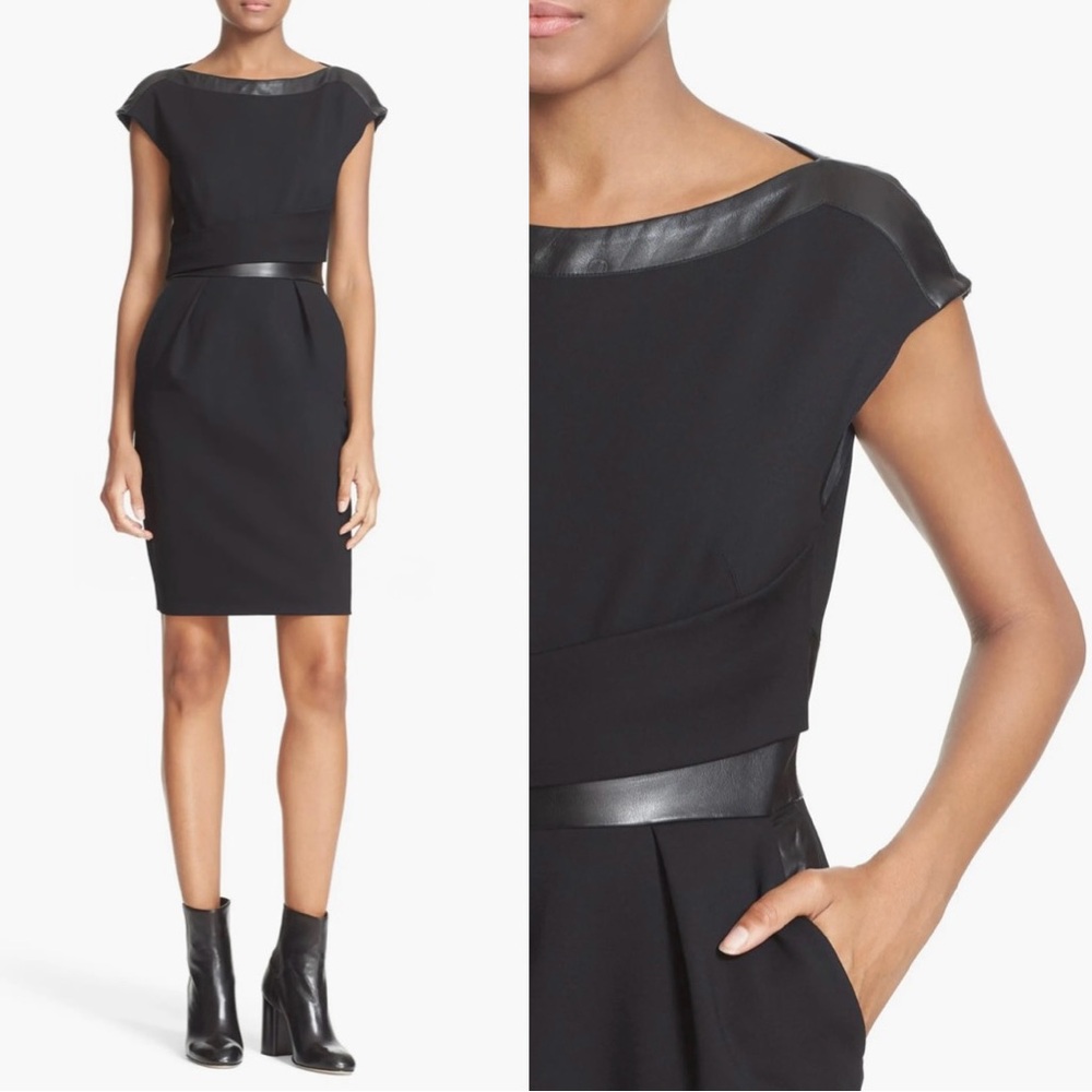 The Kooples Leather Trim Sheath Dress with Pockets - Size Small